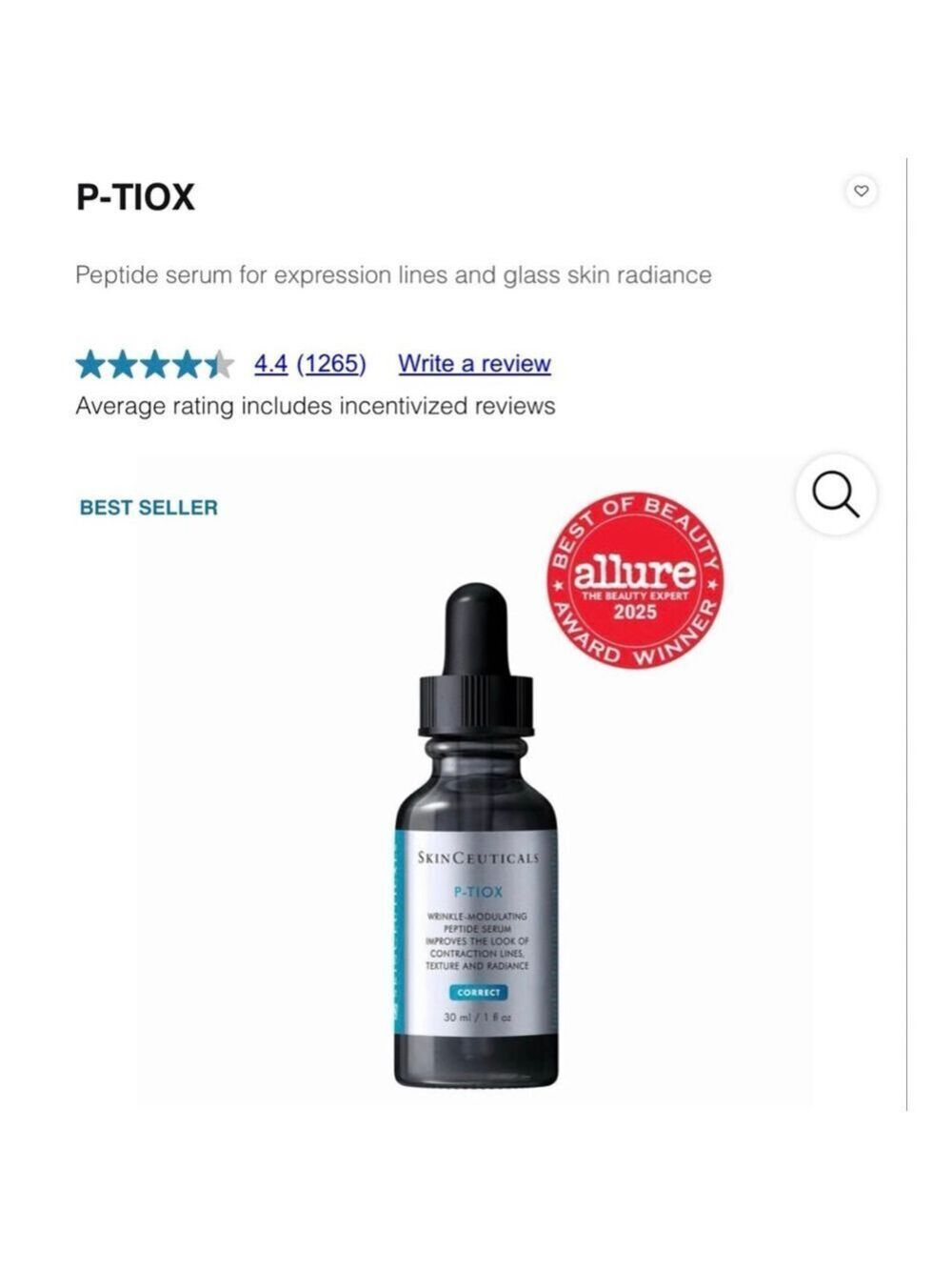 SkinCeuticals P-Tiox Peptide Serum 1oz